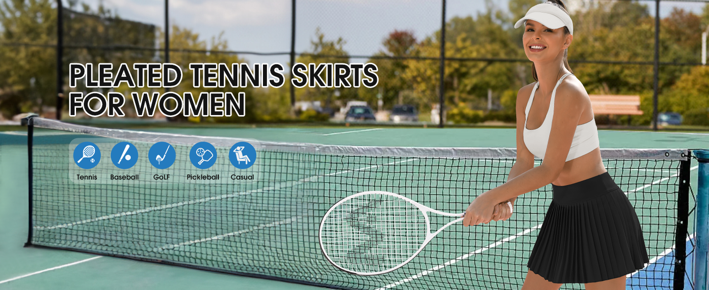 LouKeith Pleated Tennis Skirt High Waisted Golf Skirts with Shorts Pockets Casual Workout Athletic Skorts for Woman