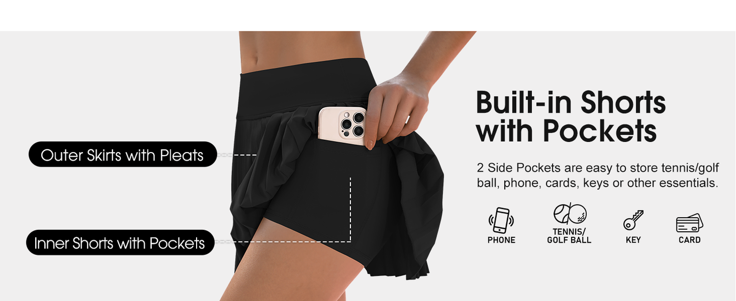 LouKeith Pleated Tennis Skirt High Waisted Golf Skirts with Shorts Pockets Casual Workout Athletic Skorts for Woman