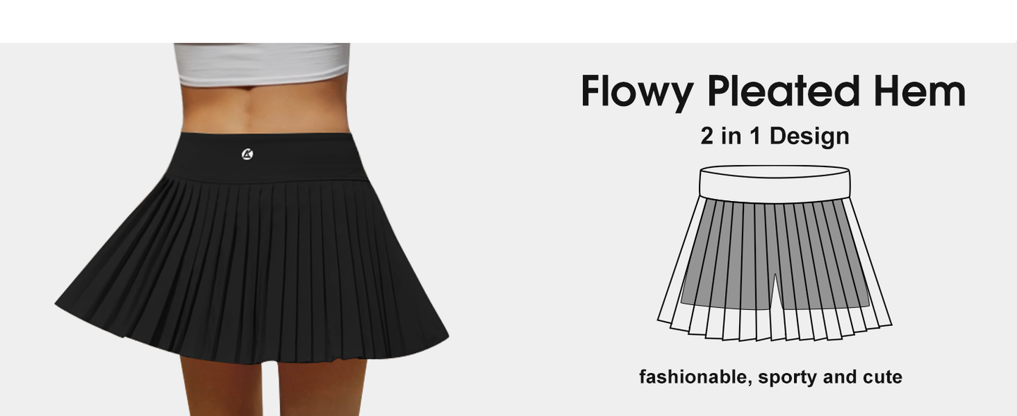 LouKeith Pleated Tennis Skirt High Waisted Golf Skirts with Shorts Pockets Casual Workout Athletic Skorts for Woman
