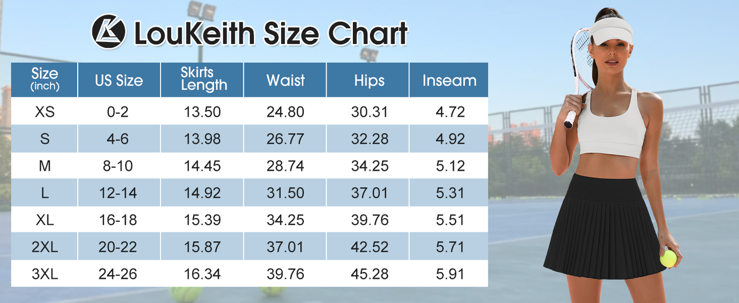 LouKeith Pleated Tennis Skirt High Waisted Golf Skirts with Shorts Pockets Casual Workout Athletic Skorts for Woman