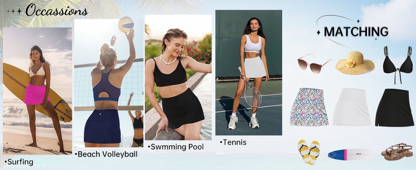 Womens High Waisted Swim Skirt with Pocket Tankini Swimsuit Bathing Suit Bottoms