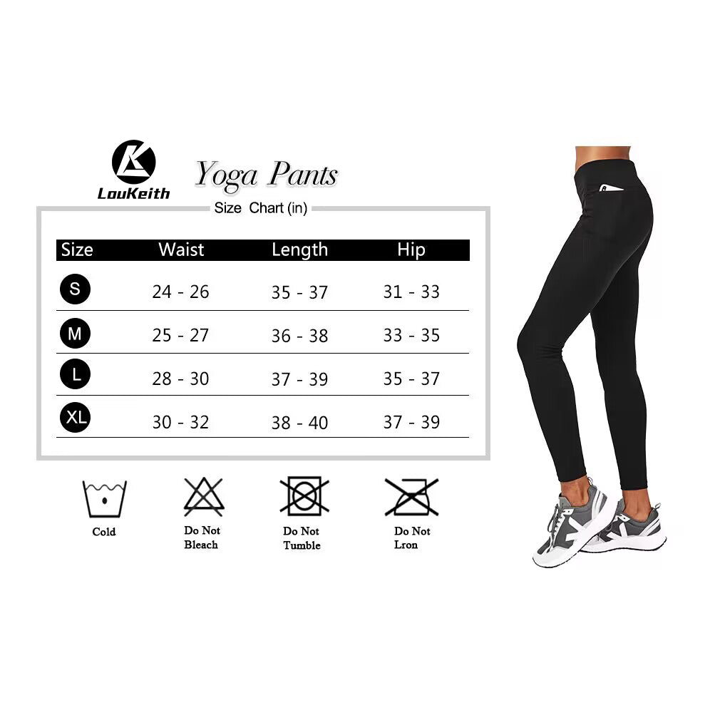 LouKeith Yoga Leggings for Women with Pockets Workout Compression Athletic Running High Waist Tummy Control Yoga Pants