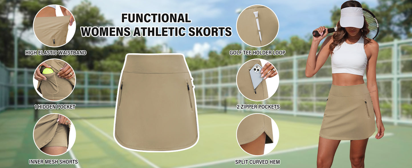 LouKeith Golf Skirts for Women Tennis Skirt with Zipper Pockets High Waisted Running Casual Athletic Skorts Built-in Shorts