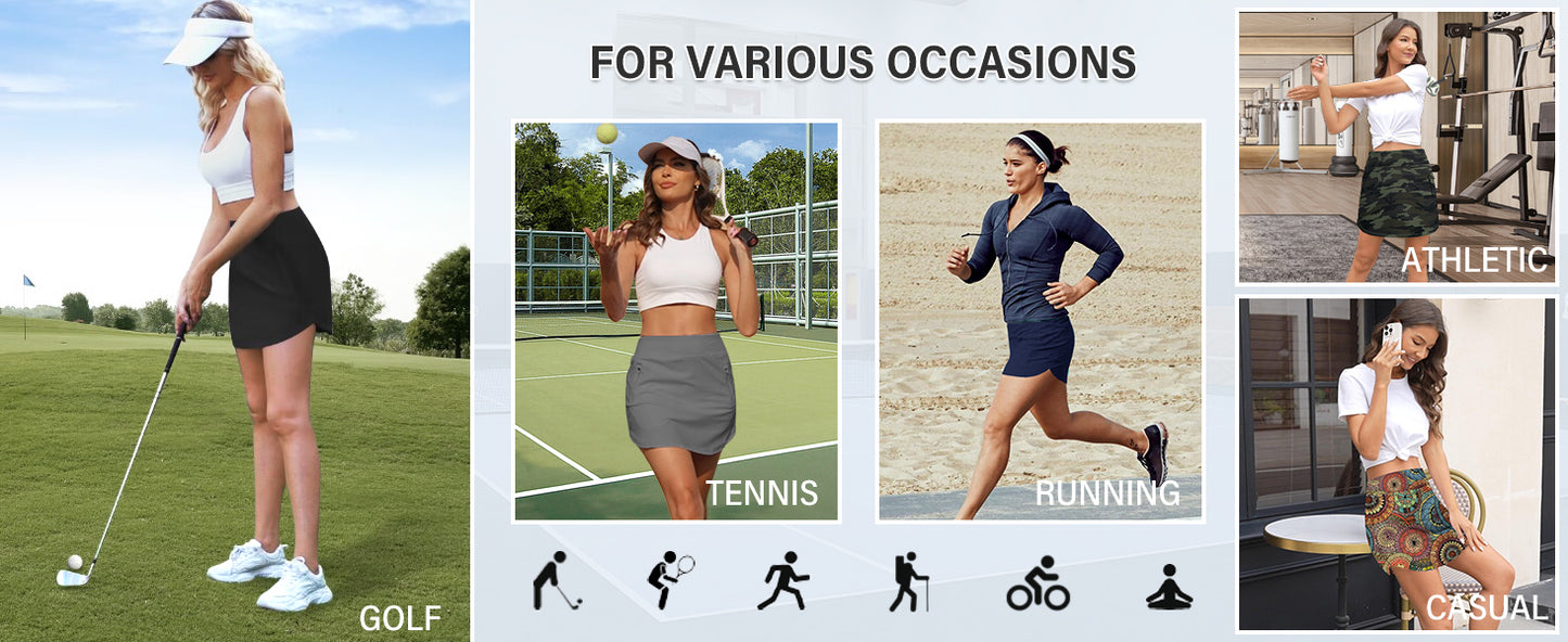 LouKeith Golf Skirts for Women Tennis Skirt with Zipper Pockets High Waisted Running Casual Athletic Skorts Built-in Shorts