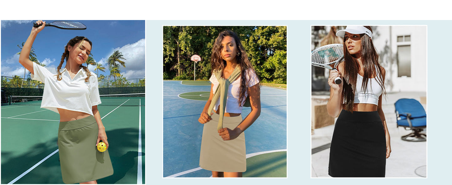 LouKeith 19" Womens Tennis Skirt Knee Length Athletic Skorts Dressy Casual Workout Golf Skirts with Shorts Pockets