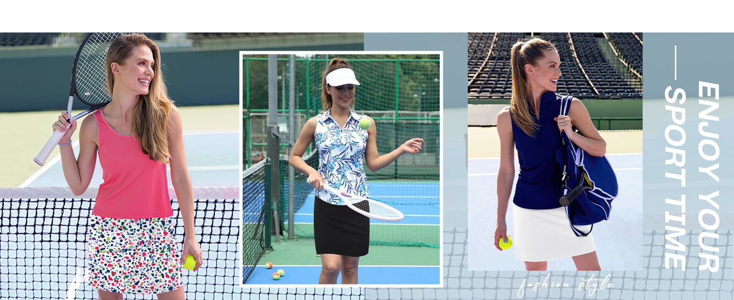 LouKeith 19" Womens Tennis Skirt Knee Length Athletic Skorts Dressy Casual Workout Golf Skirts with Shorts Pockets