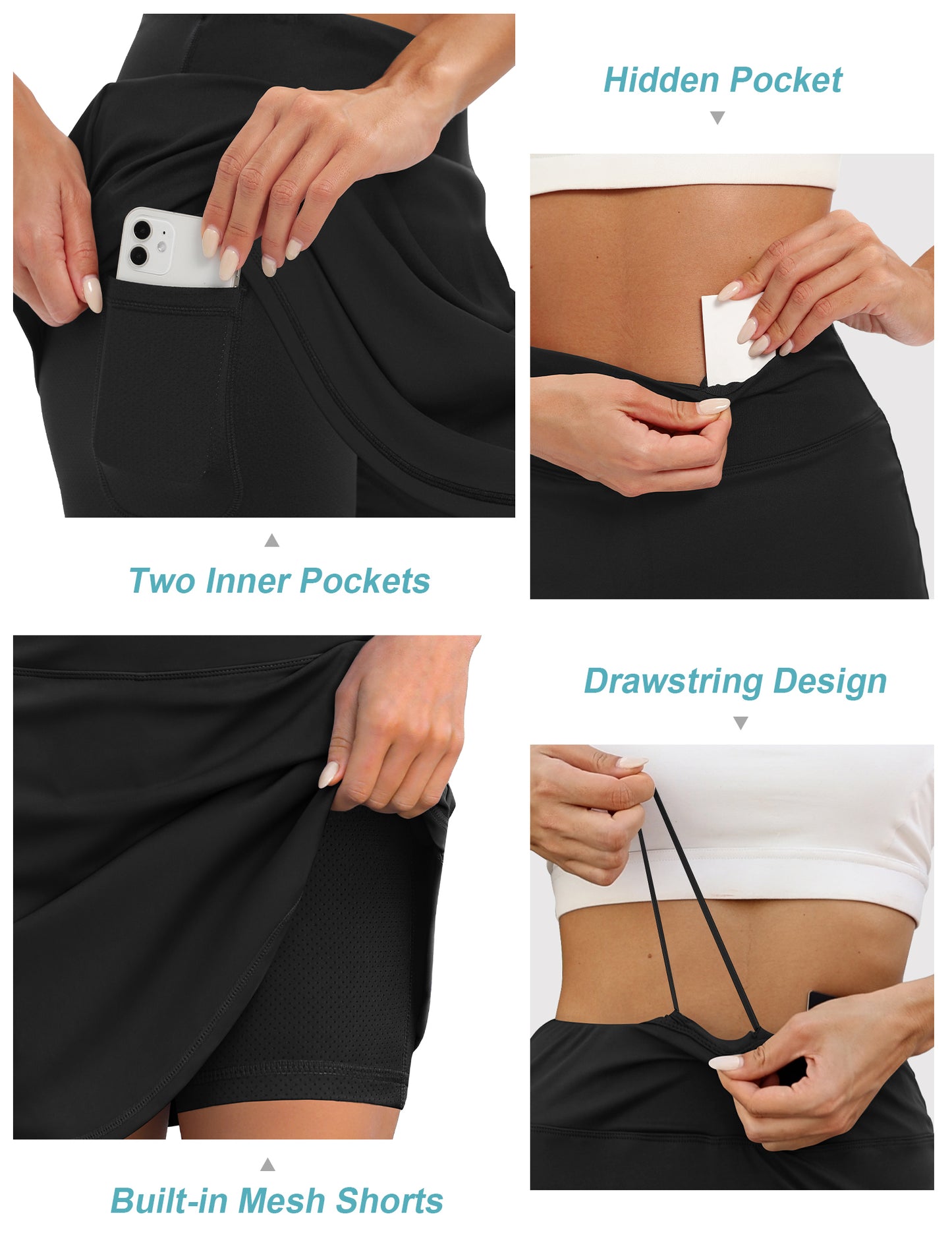 LouKeith 19" Womens Tennis Skirt Knee Length Athletic Skorts Dressy Casual Workout Golf Skirts with Shorts Pockets