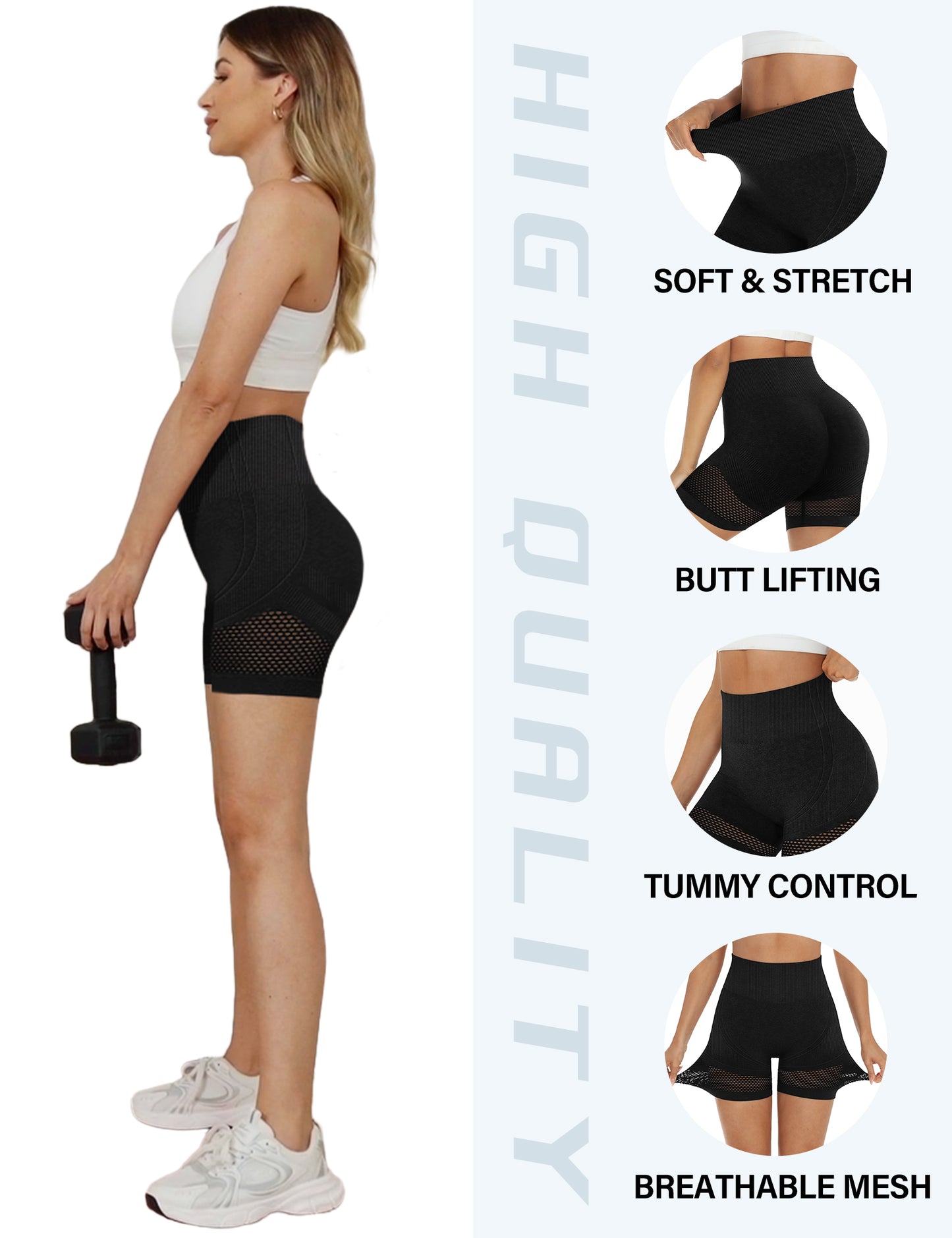 LouKeith Womens Workout Shorts Butt Lifting Gym Shorts High Waisted Seamless Yoga Biker Running Athletic Shorts