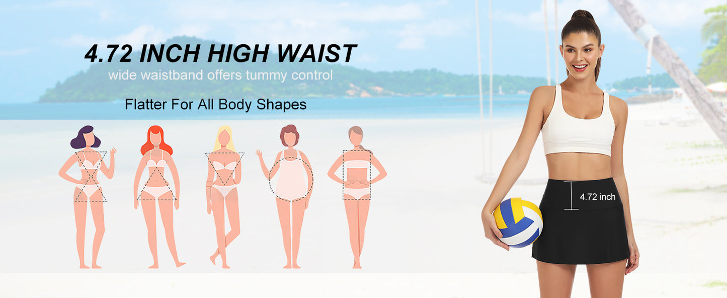 Womens High Waisted Swim Skirt with Pocket Tankini Swimsuit Bathing Suit Bottoms